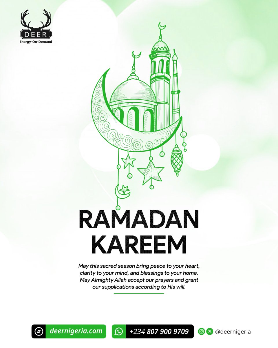 deernigeria's tweet photo. Ramadan Mubarak. May this blessed month bring peace, reflection, and answered prayers to you and your loved ones.

#RamadanMubarak #Ramadan2026 #FHIL #SeasonOfReflection #Nigeria #PeaceAndBlessings https://t.co/hwXX64PRay