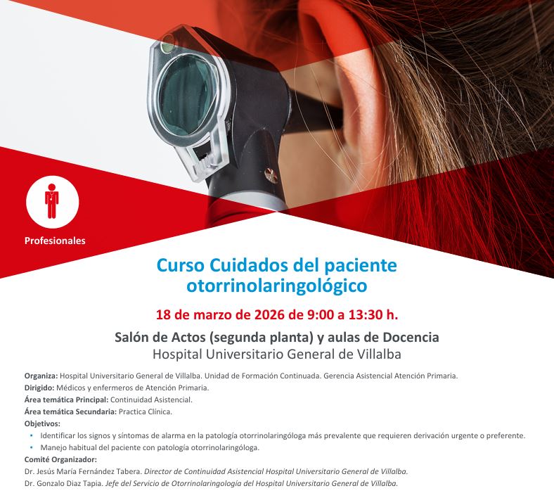 #Agenda 📆 El próximo miércoles 18 de marzo organizaremos el curso "Cuidados del paciente otorrinolaringológico", que estará dirigido a profesionales sanitarios