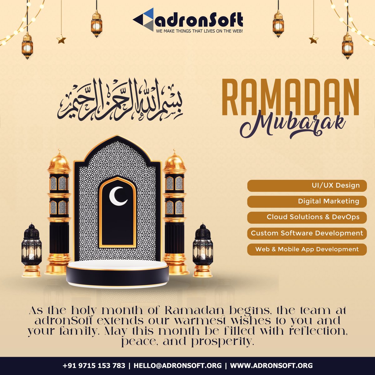 adronsoft's tweet photo. While you focus on the spirit of the season, let us focus on your digital growth. 💻🚀

At adronSoft, we don't just build websites

🌐 https://t.co/vHWFncVUax📞 +91 9716153783 📧 hello@adronsoft.org
#RamzanMubarak #WebDev #adronSoft #TechSolutions #Ramadan2026 https://t.co/Ilgl3qA6Mj