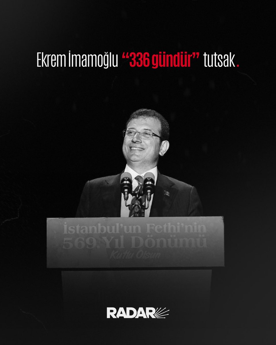 radarhaber1's tweet photo. HATIRLATMA | Cumhuriyet Halk Partisi'nin 15.5 milyon oyla seçilen Cumhurbaşkanı Adayı Ekrem İmamoğlu, 336 GÜNDÜR tutsak! https://t.co/Mw3L9Ozjz1