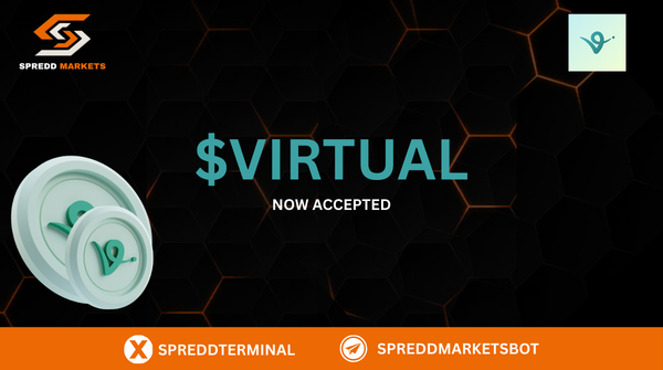 SpreddID's tweet photo. You can now deposit $VIRTUAL directly into your Spredd Markets bot

deposit → swap to USDC → trade across 5 prediction markets

all from Telegram. no DEX needed.

the fastest way to go from $VIRTUAL to positions on @Polymarket, @Kalshi, @trylimitless , @opinionlabsxyz  & @MyriadMarkets 

if your project has a token paired with USDC on Base, DM us for integration. We'll add deposit + swap support.

  try it now: https://t.co/oDdvRLWV9c