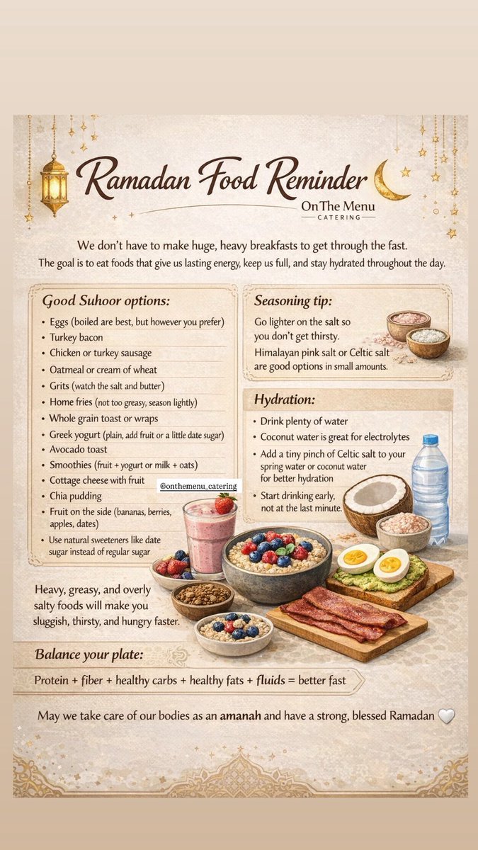 OnthemenuC's tweet photo. For anyone who may be struggling with what to eat for Suhoor, In Sha Allah this helps. 

May we all have a blessed and strong Ramadan 🤍 https://t.co/OoTlMQEpZe