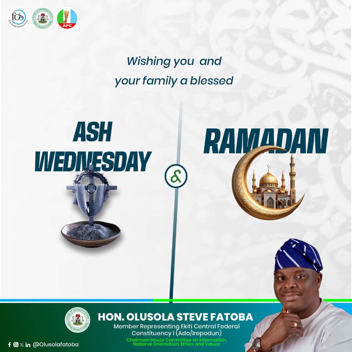 As Muslims and Christians begin Ramadan and Lent, I extend my warm wishes to all faithful.

May this season renew our faith, strengthen our unity, and inspire peace and progress for our nation.