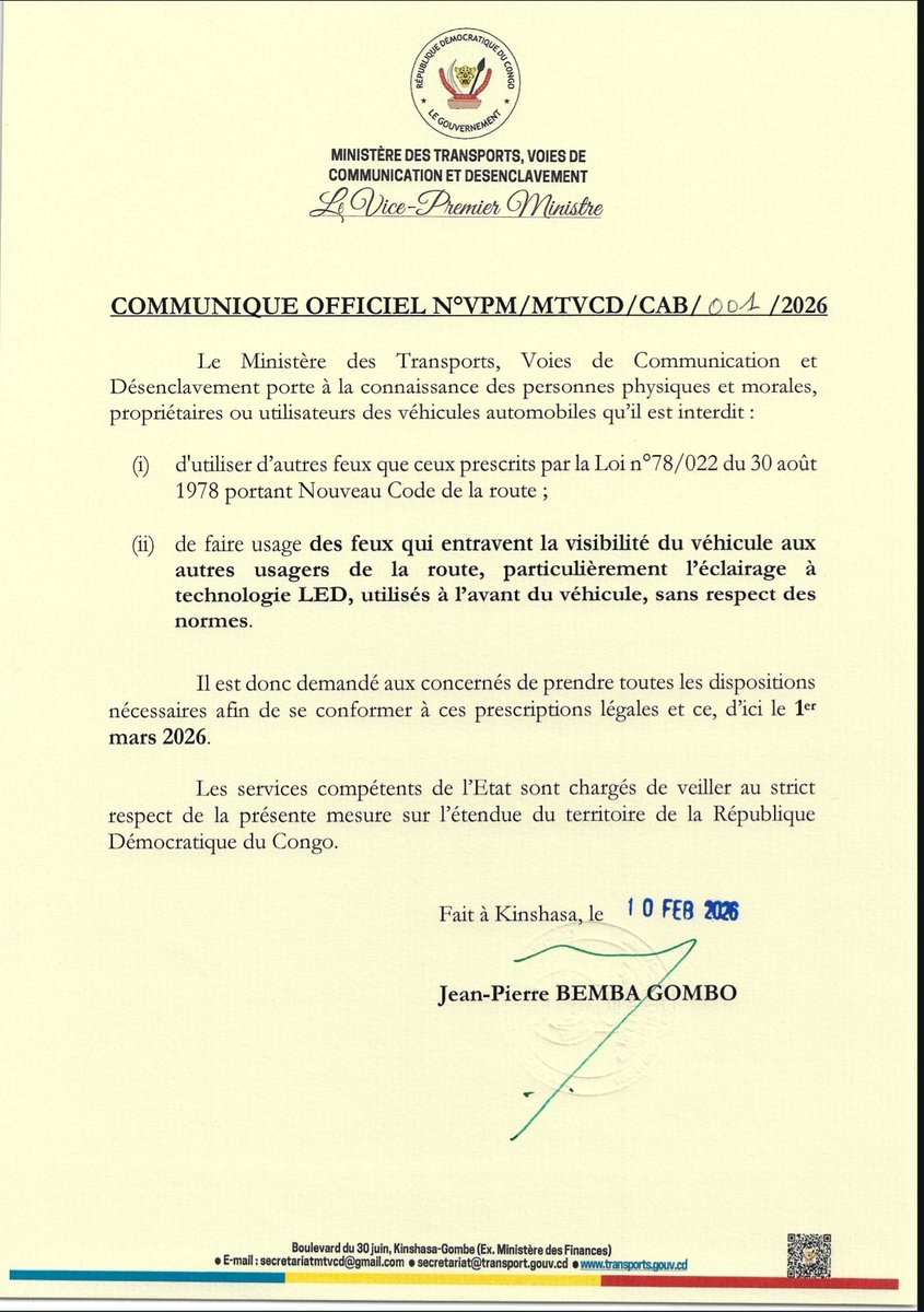 Ministère des Transports RDC tweet media