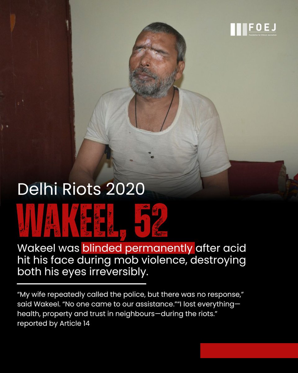 FoejMedia's tweet photo. Waqeel “My wife repeatedly called the police, but there was no response,” said Wakeel. “No one came to our assistance.”“I lost everything—health, property and trust in neighbours—during the riots.” 

Reported by Article 14 https://t.co/Pe4uy7iR0c