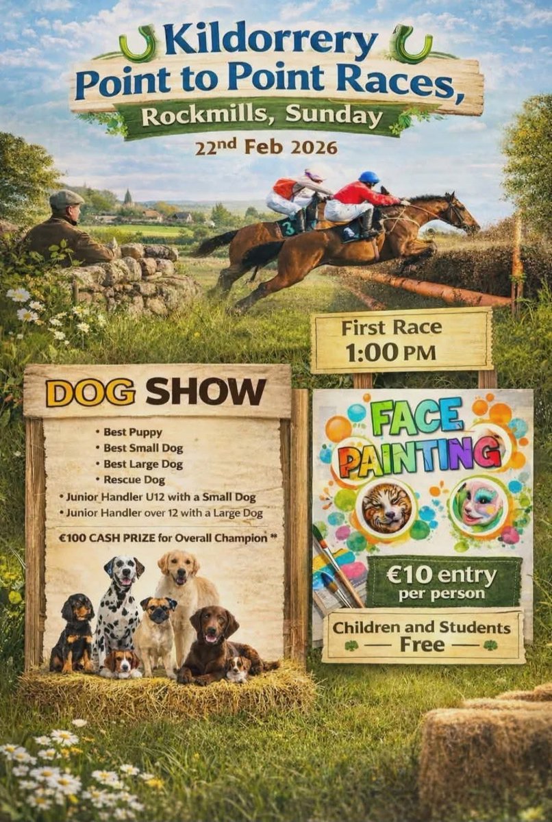 heyarnoldb's tweet photo. We roll into Kildorrery next Sunday for their annual point to point. The track at Rockmills Farm is in fantastic order despite the recent weather, wrap up well bring the dog and the kids too!
First race 1pm 📍 P67 RF25 https://t.co/jzY2T50dgP