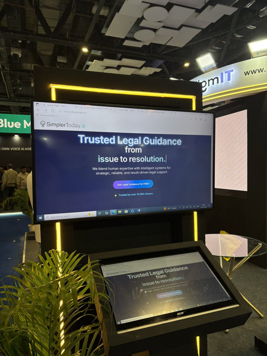 simplertodayai's tweet photo. We’re truly grateful for the overwhelming response over the last two days 🙏

With AI at our core, we’re building systems that make justice faster, simpler, and accessible for all — supporting citizens end-to-end, from issue to resolution.

https://t.co/2ceDtoTylm is live at the India AI Impact Summit 2026 in partnership with @ParadigmITInc 

📍 Bharat Mandapam
Hall 1 | Booth 1.16
🗓 16–20 Feb