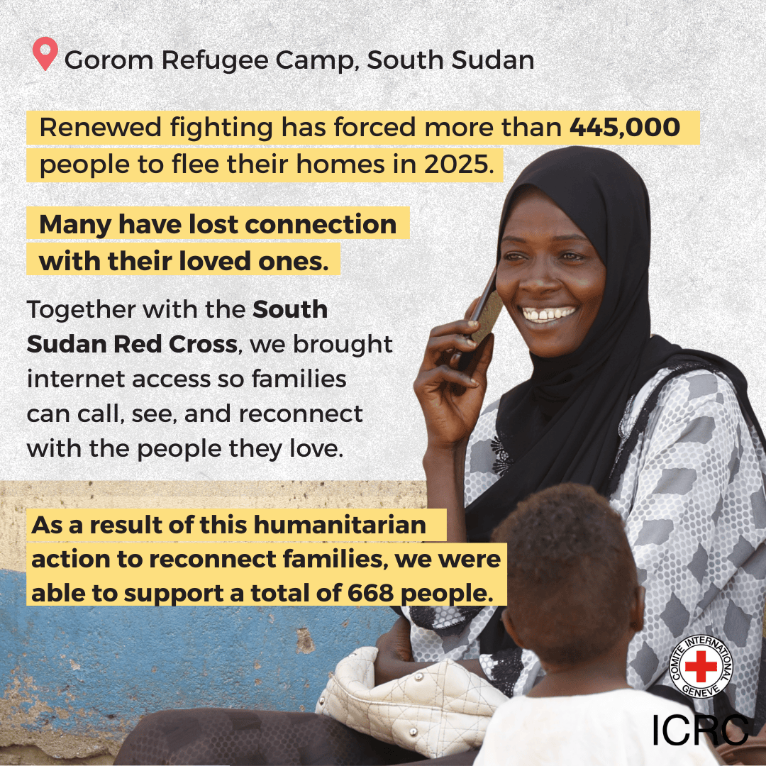 South Sudan | For almost a year, some families lived without a single word from those they love.

In Gorom Refugee Camp, together with <a href="/SSRCS/">South Sudan Red Cross</a>, internet access is helping them hear familiar voices again, through calls, video chats, and family tracing services.