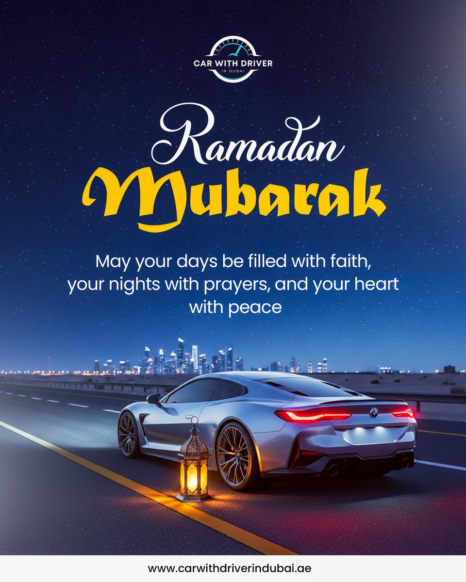 cwddubai's tweet photo. Ramadan Mubarak 🌙

Wishing you peace, faith, and safe journeys this holy month.

Travel Dubai in comfort with a professional chauffeur.

Book now: https://t.co/BmPv7zJv9F

#RamadanMubarak #DubaiChauffeur #LuxuryTravelDubai #CarWithDriver #UAELife #DubaiTransport #RamadanDubai https://t.co/R3HzZVkMBY