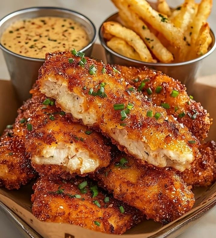 Crispy Chicken Strips 🍗🍟
Crispy outside, tender inside + French fries + special dipping sauce🥰😋