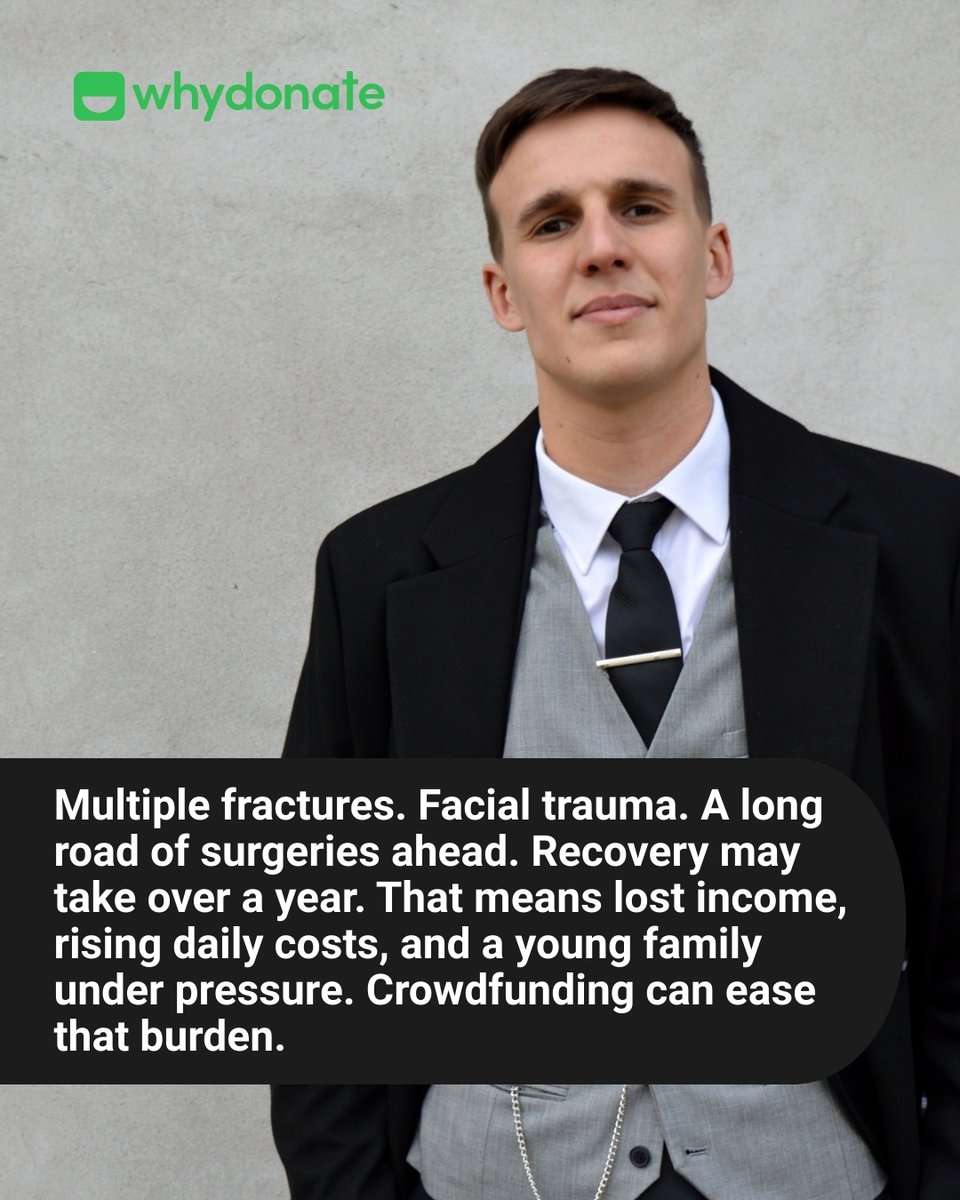 whydonate's tweet image. A paramedic who saves lives now needs support. 💚
Patrik Tanács faces long recovery and lost income.
WhyDonate enables secure giving with 0% fees.
👉 Donate or share
Link: whydonate.com/fundraising/ta…

#WhyDonate #CrowdfundingEurope #MedicalFundraiser #Fundraising #GivingBack
