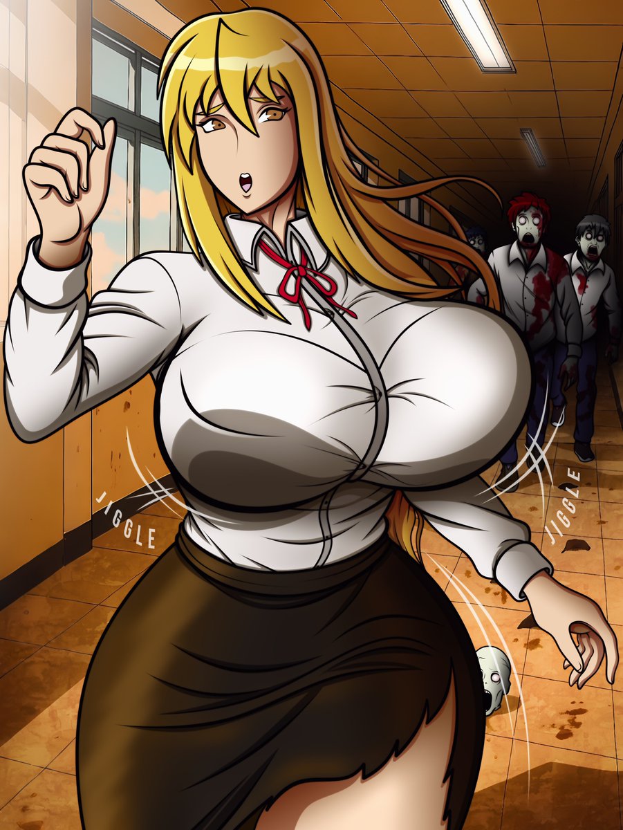 Curv87's tweet photo. Shizuka Marikawa. 
Regular school nurse running for her life...
Second version of the art here: https://t.co/nzrsh2b2SY

#shizukamarikawa #marikawashizuka #highschoolofthedead https://t.co/qgMI9mVIRz