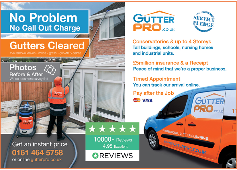 For professional Gutter Clearance...

GUTTER PRO 

A local business based in Swinton providing professional and a reliable gutter clearance service.

For an instant quote call 

David: 0161 464 5758