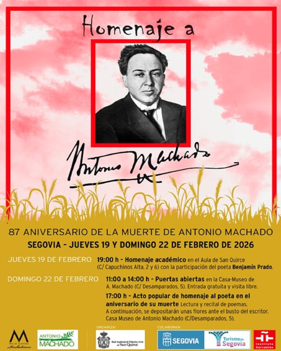 #Machado vuelve a ser recordado en #Segovia un año más con diferentes actos a partir de mañana. ¡No te lo pierdas!

#RedCiudadesMachadianas #NiUnDiaSinPoesia #ViajarEsRevivir <a href="/TurismoSegovia/">TurismodeSegovia</a>