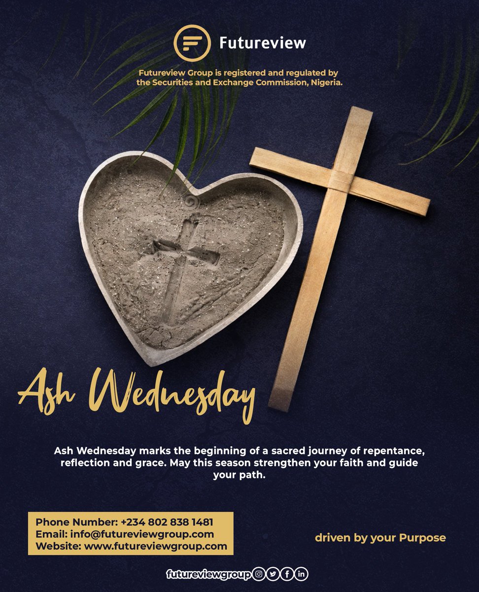 Ash Wednesday marks the beginning of a sacred journey of repentance, reflection and grace. May this season strengthen your faith and guide your path.

#lent #ashwednesday #finance #investment #futureviewgroup