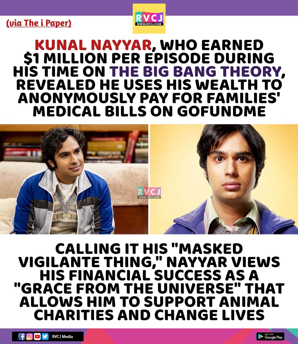 rvcjmovies's tweet image. Kunal Nayyar Anonymously Pays Medical Bills on GoFundMe

#kunalnayyar #thebigbangtheory #bigbangtheory #sitcom #comfortshow