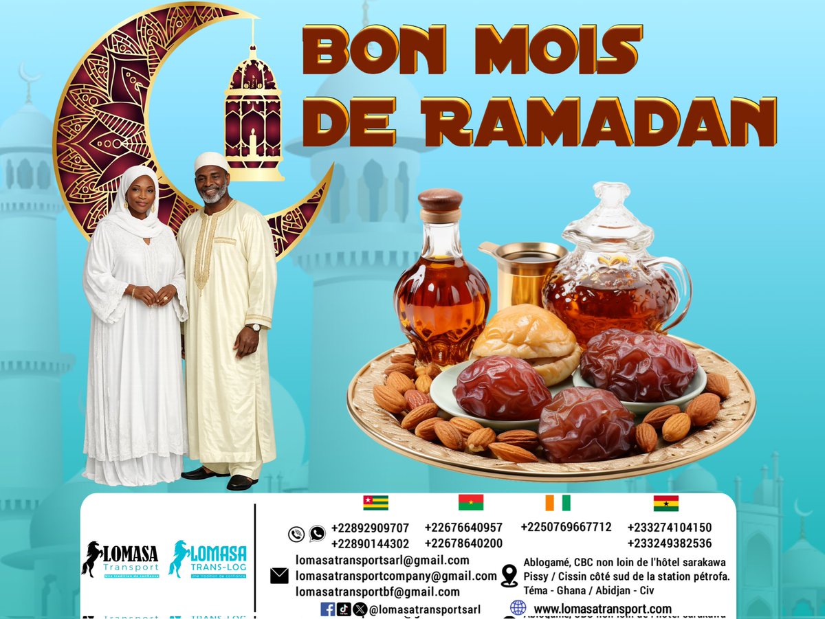 LomasaTransport's tweet photo. Ensemble nous vous souhaitons bon mois de jeûne et de ramadan à tous.
.
#ghanatiktok #logistics #transport #transit #world #ramadan2026 #lomé https://t.co/ecHHGMAc8p