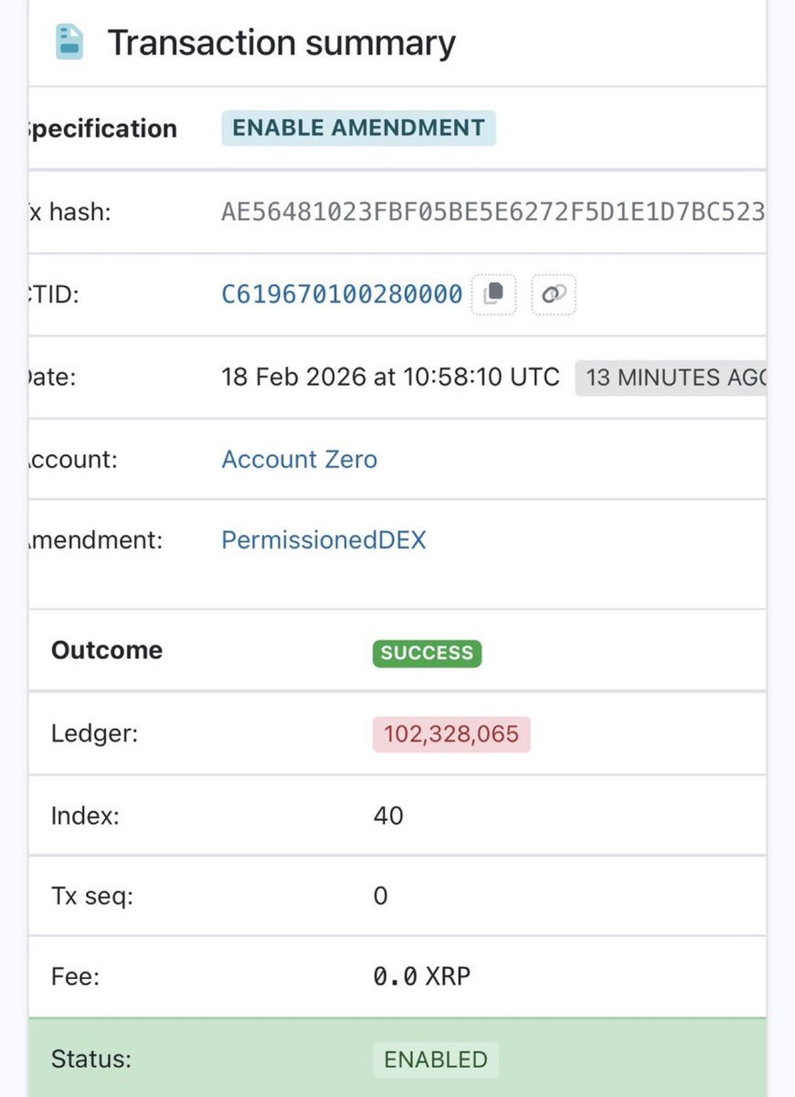 🚨Permissioned DEX is going live on XRPL today 🟩

Meaning institutions can trade on-ledger with compliance rails built in 🏦

What that actually unlocks
Credentials ➡️ known participants
Permissioned domains ➡️ approved issuers
Permissioned DEX ➡️ regulated liquidity on-chain