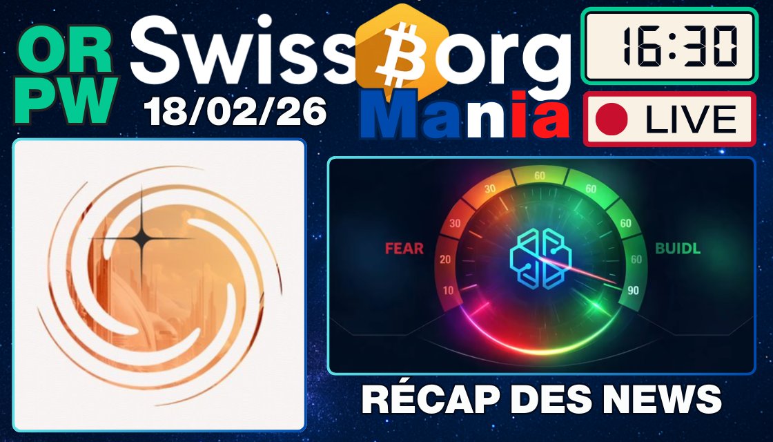 ORPW à 16h30
L'Actu de l'écosystème @SwissBorg 💚
- $BORG à quelques jours de la Keynote 🔑
- Focus sur le gUBI de <a href="/GalacticaNet/">Galactica.com</a> 

youtube.com/live/HhqorD3fz…
