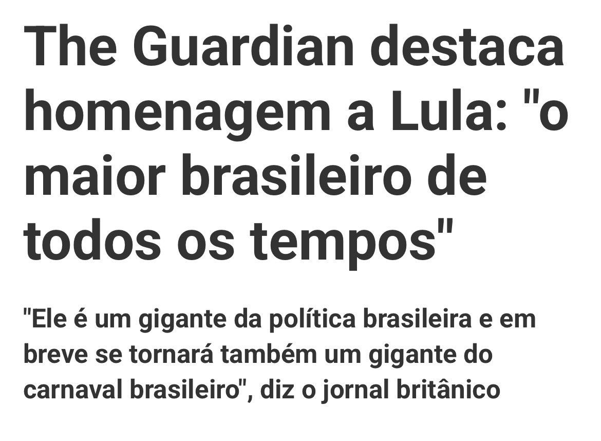 senadorhumberto's tweet photo. Enquanto alguns tentaram politizar a festa, o mundo enxergou a grandeza. O The Guardian tratou o desfile da Acadêmicos de Niterói como o que ele realmente é: uma justa homenagem a um homem que venceu a pobreza e se tornou referência mundial. https://t.co/j3fUC7PHwS