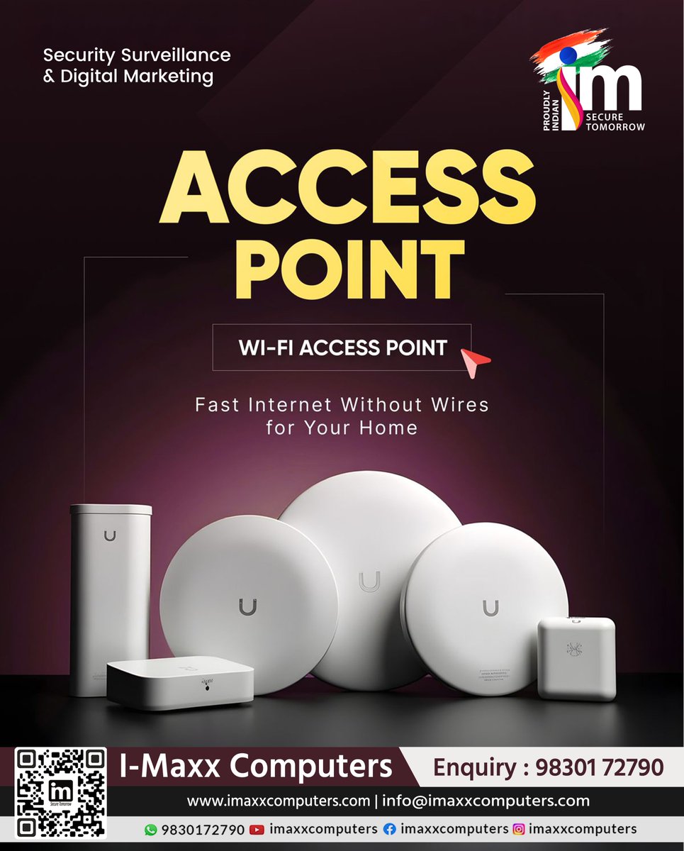 imaxxcomputers's tweet image. Experience fast, stable and wireless connectivity with our high-performance Wi-Fi Access Points.

📞 Enquiry: 9830172790
🌐 imaxxcomputers.com/product-catego…
📧 info@imaxxcomputers.com

#WiFiAccessPoint #WirelessNetwork #FastInternet #NetworkingSolutions #HomeWiFi #OfficeWiFi #TechUpgrade