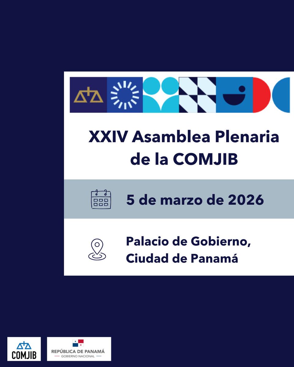 📅 El 5 de marzo, Ministras y Ministros de Justicia iberoamericanos se reúnen en Panamá para la XXIV Asamblea Plenaria de la COMJIB.

15 países ya confirmaron.

⏳ Faltan 2 semanas.

#COMJIB #JusticiaIberoamericana #Panamá