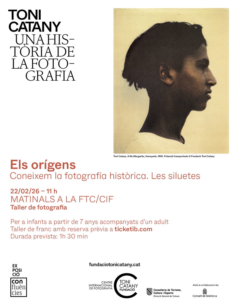 Recordau que aquest diumenge hi ha MATINAL a la FTC/CIF!
Darreres places disponibles

Dg 22/2, 11h
ELS ORÍGENS
Coneixem la fotografia històrica. Les siluetes
Per a infants a partir de 7 anys acompanyats d'un adult
Taller de franc amb reserva prèvia a ticketib.com
