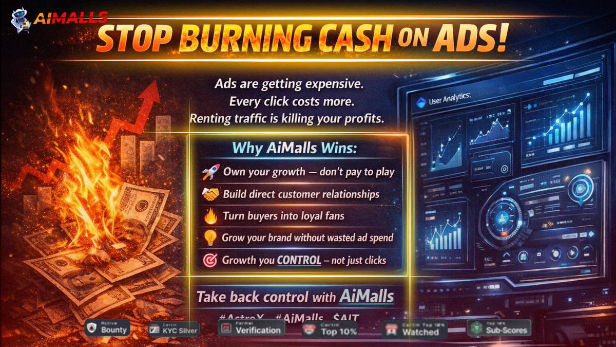 ai_malls's tweet photo. 💥 Stop Burning Cash on Ads!
 ❌ Ads are crazy expensive. Every click costs more, and renting traffic is draining your profits fast.

Why AiMalls Wins:
🚀Own your growth. Don’t pay to play on someone else’s platform.
🤝Build direct relationships with your customers
🔥Turn first-time buyers into loyal, repeat fans
💡Boost your brand without wasting ad spend
🎯Finally, growth you CONTROL, not just hope for clicks. 

#AiMalls $AIT