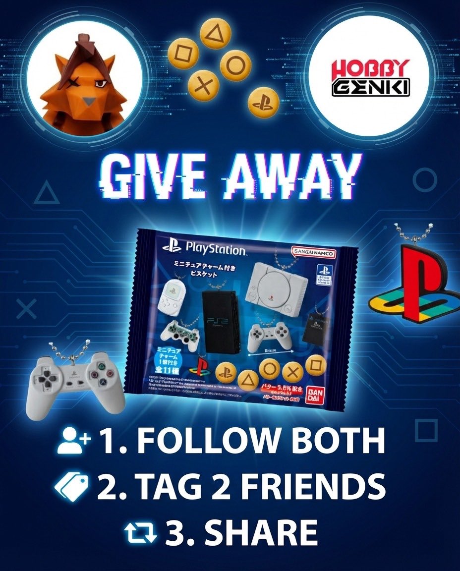 ✨Genki Giveaway✨

I’m partnering with Hobby-Genki to giveaway a full 11 pack set of PlayStation mini-charms that come with PlayStation cookies!

To enter: 
1) Follow Genki_JPN and <a href="/HobbyGenki/">Hobby-Genki</a>
2) Tag 2 friends
3) Retweet

Ends on February 25th 11PM PT