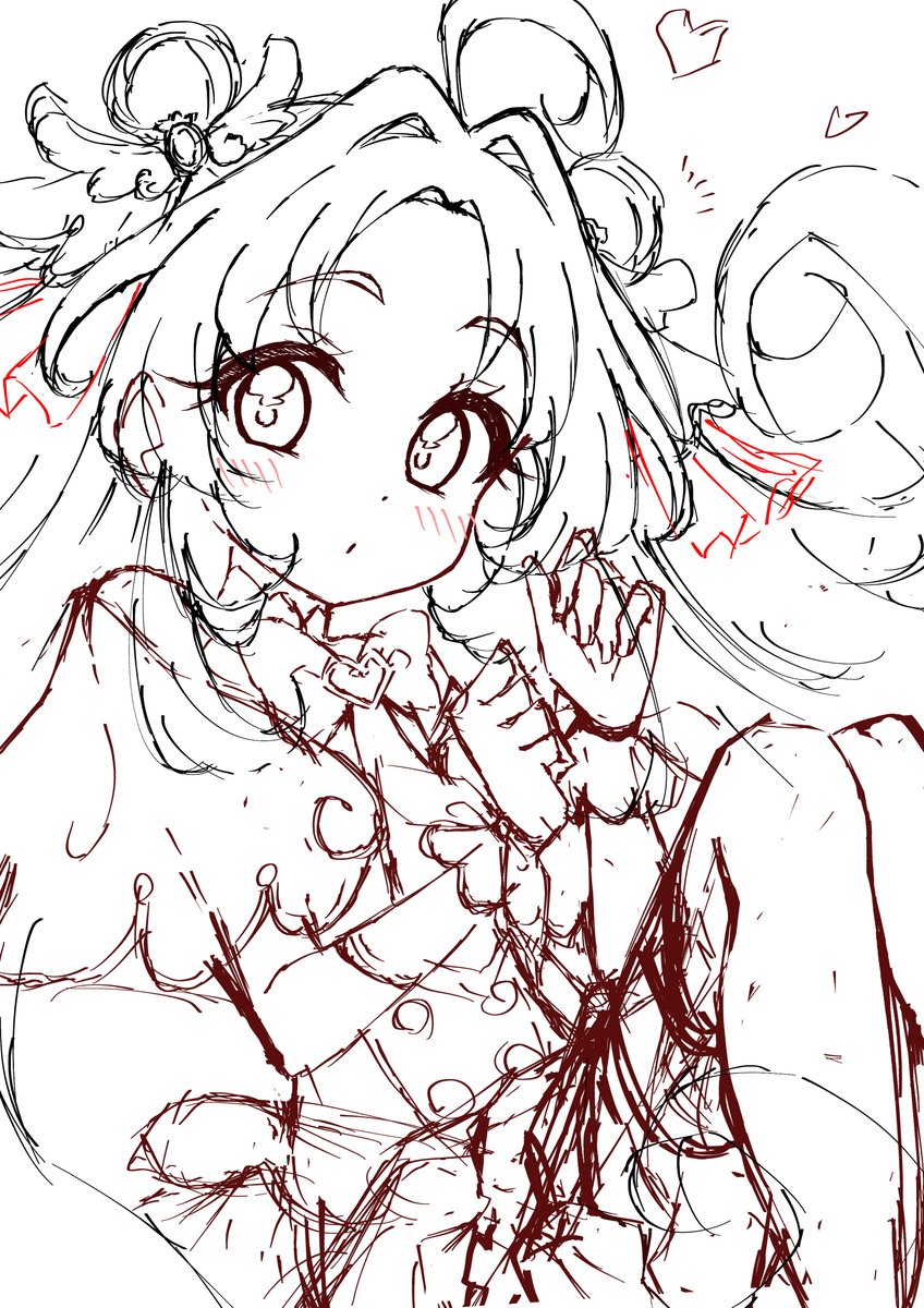 ミスティックとアルカナちゃん完成するまでまだかかるから、前に描いたアンサーちゃんラフ①から完成までを上げときます。私はいつもラフ段階はこんなこんな感じ 