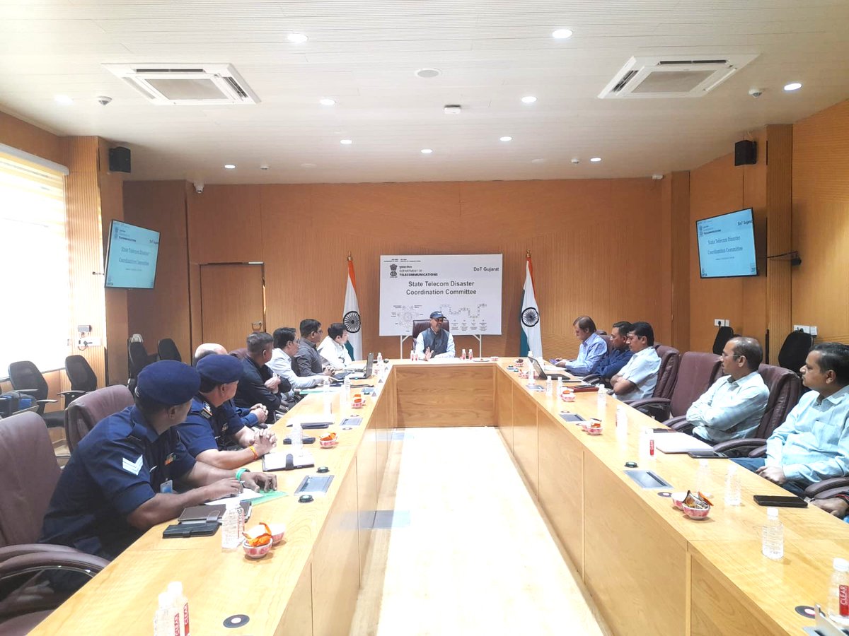 Guj_LSA_DoT_MoC's tweet photo. Strengthening disaster preparedness for Gujarat LSA! 📡

DoT Gujarat convened the 3rd STDCC meeting today for FY 2025-26 with all TSPs, GSDMA & NDRF to review the preparedness of telecom resilience against disasters.

In collaboration with the Gujarat Institute of Amateur Radio, a special session on 'HAM Radio for Disaster Management' was organized as an alternate communication channel when conventional networks fail.

DoT Gujarat remains committed to building a resilient and responsive telecom network.                                                                                                                                                                                        #StayAlert #Connectivity #connectedIndia #Internet #Telecom #DoT
@JM_Scindia @PemmasaniOnX @PIB_India @pib_comm @DDNewsLive