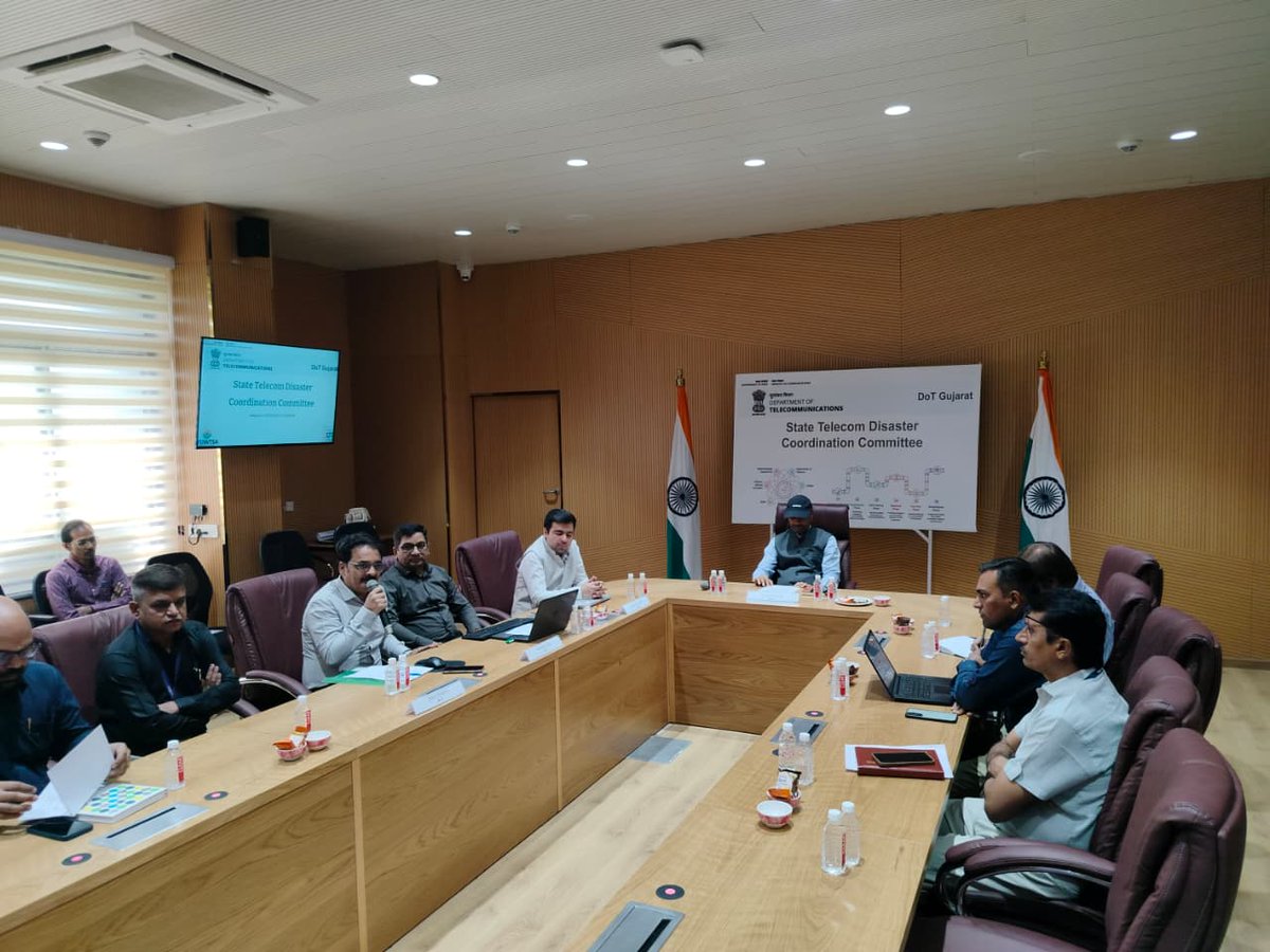 Guj_LSA_DoT_MoC's tweet photo. Strengthening disaster preparedness for Gujarat LSA! 📡

DoT Gujarat convened the 3rd STDCC meeting today for FY 2025-26 with all TSPs, GSDMA & NDRF to review the preparedness of telecom resilience against disasters.

In collaboration with the Gujarat Institute of Amateur Radio, a special session on 'HAM Radio for Disaster Management' was organized as an alternate communication channel when conventional networks fail.

DoT Gujarat remains committed to building a resilient and responsive telecom network.                                                                                                                                                                                        #StayAlert #Connectivity #connectedIndia #Internet #Telecom #DoT
@JM_Scindia @PemmasaniOnX @PIB_India @pib_comm @DDNewsLive