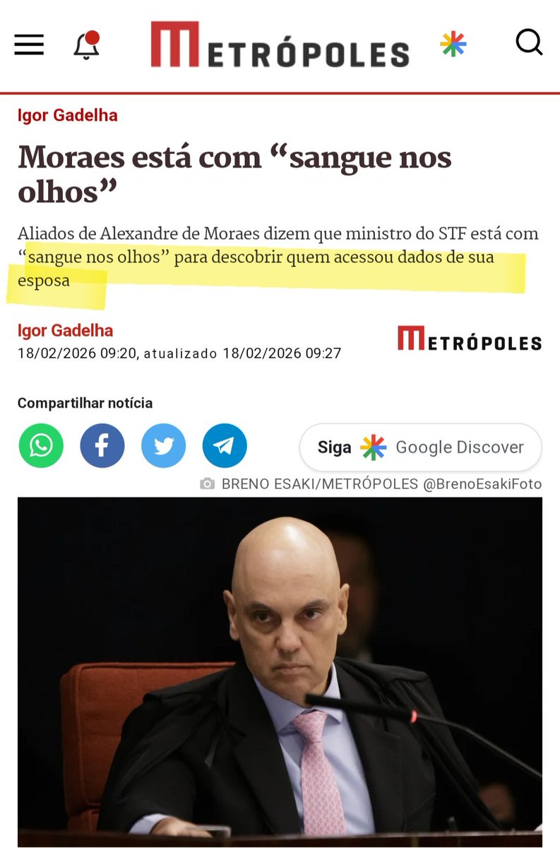 De acordo com esse magistrado próximo a Moraes, o ministro do STF desconfia haver “banqueiros” e membros do Poder Executivo por trás do vazamento dos dados. Até mesmo a imprensa estaria na mira de Moraes.
"Vai se criando um clima terrivel"