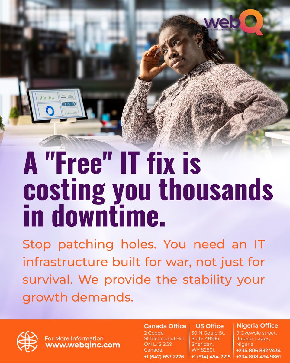 WEBQInc's tweet image. Waiting for IT to break costs you time and money. Proactive consulting isn't an expense, it’s productivity insurance.
@WebQinc builds robust, secure systems that scale with you while others crumble. Stay fast, stay secure.

#webqinc #itconsulting #businessefficiency #tech