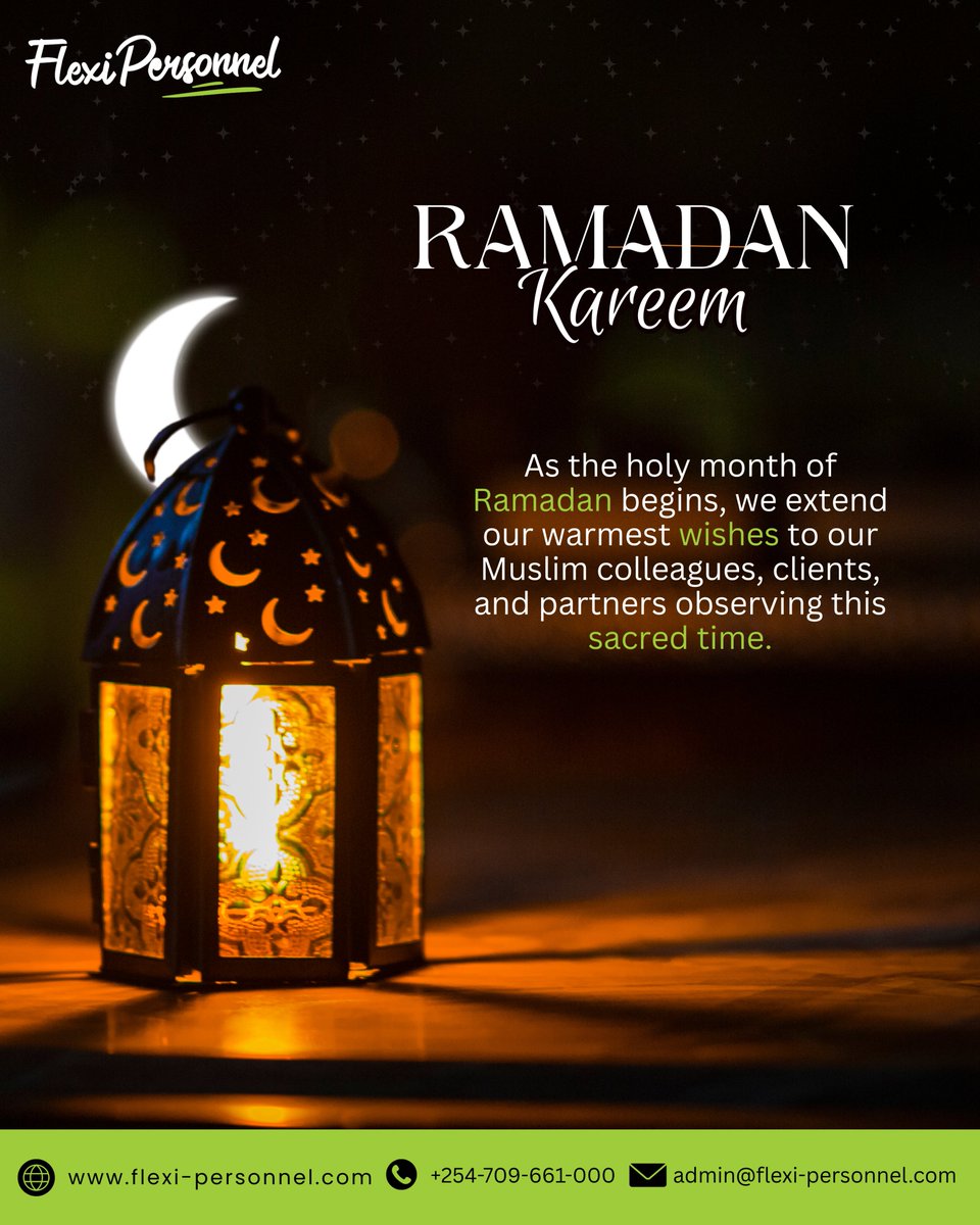May this season of reflection, compassion, and generosity bring peace, strength, and abundant blessings to you and your families.

Ramadan Kareem. 🌙
#Ramadan2026 #RamadanKareem #FlexiPersonnel