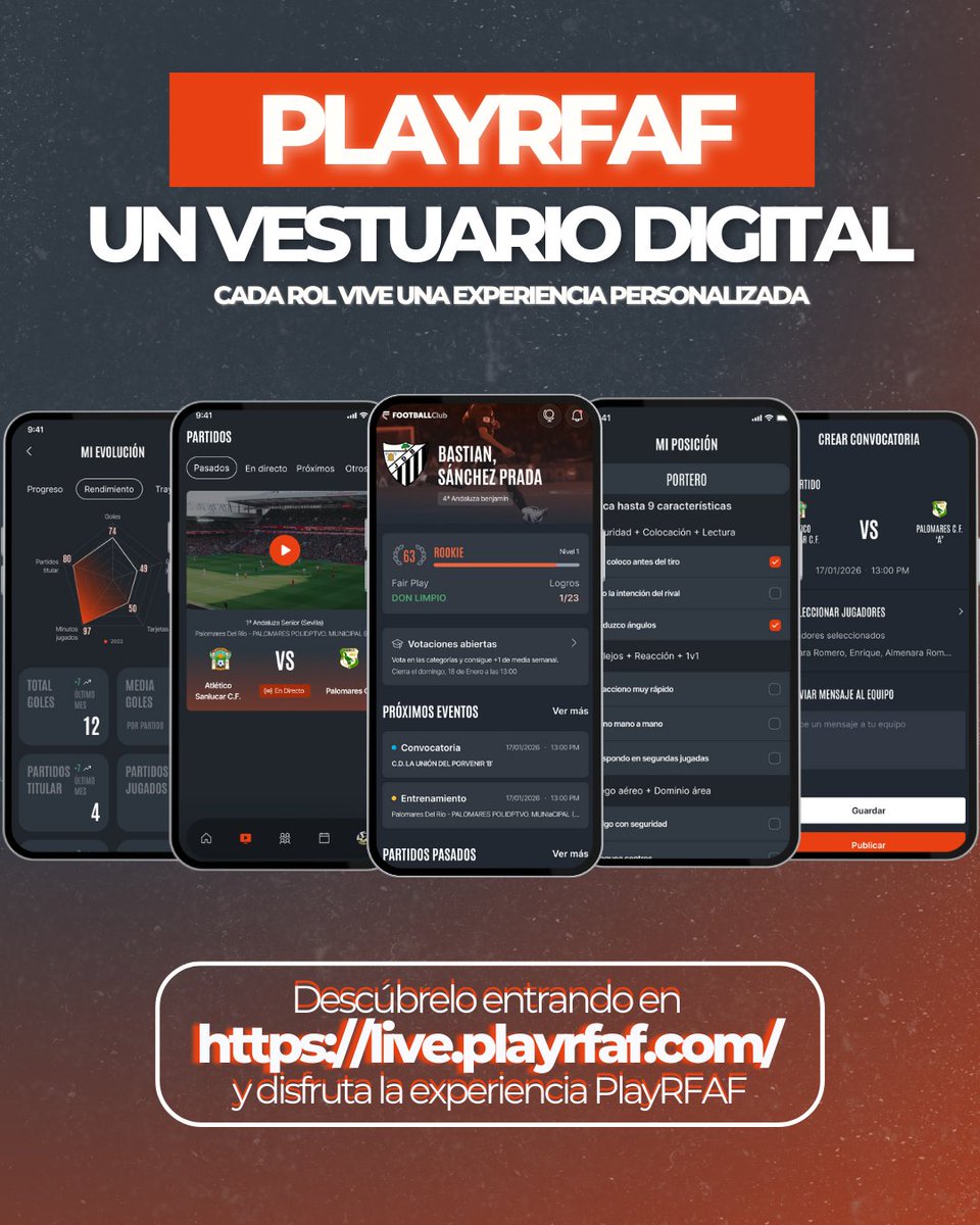 FootballClub's tweet photo. ¿Te acuerdas de cuando el fútbol base era un acta de papel borrosa y lo que te contaba tu primo que pasó en el partido? 

𝗘𝘀𝗼 𝘆𝗮 𝗲𝘀 𝗽𝗿𝗲𝗵𝗶𝘀𝘁𝗼𝗿𝗶𝗮 🦖

Desliza para ver cómo hemos digitalizado el vestuario con PlayRFAF:

Entra en https://t.co/1gZzmcoHef y empieza a jugar en serio 🔗