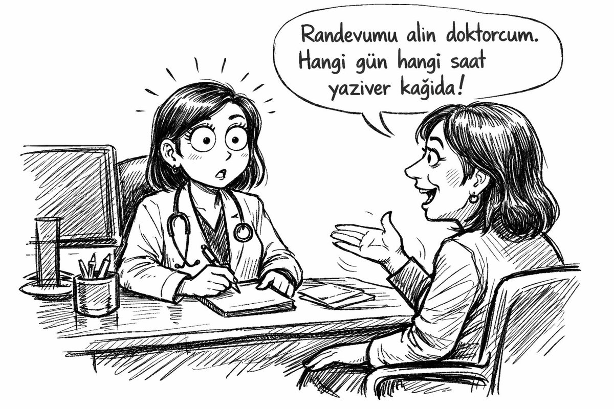 𝗛𝗮𝘀𝘁𝗮 𝗶𝗰̧𝗲𝗿𝗶 𝗴𝗶𝗿𝗱𝗶. 
𝟱𝟬 𝘆𝗮𝘀̧ı𝗻𝗱𝗮, 𝗸𝗮𝗱ı𝗻 𝗵𝗮𝘀𝘁𝗮. 
Şikayetlerini dinledim.
İlk tetkikleri aile hekiminde yapılmış.
Ben ultrason ve otoantikorlarını istedim, sonuçlarını değerlendirdim. 
Endokrine yönlendereceğim. 
Yeşil alan açtım. 
Sekreter hanım,