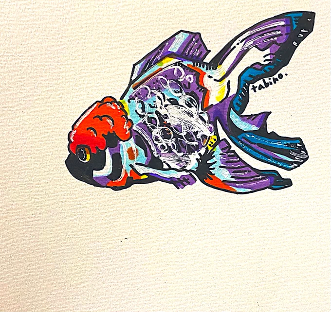 金魚。魚は水彩と相性が良いと思ってるんですが今回はカラーペンで。