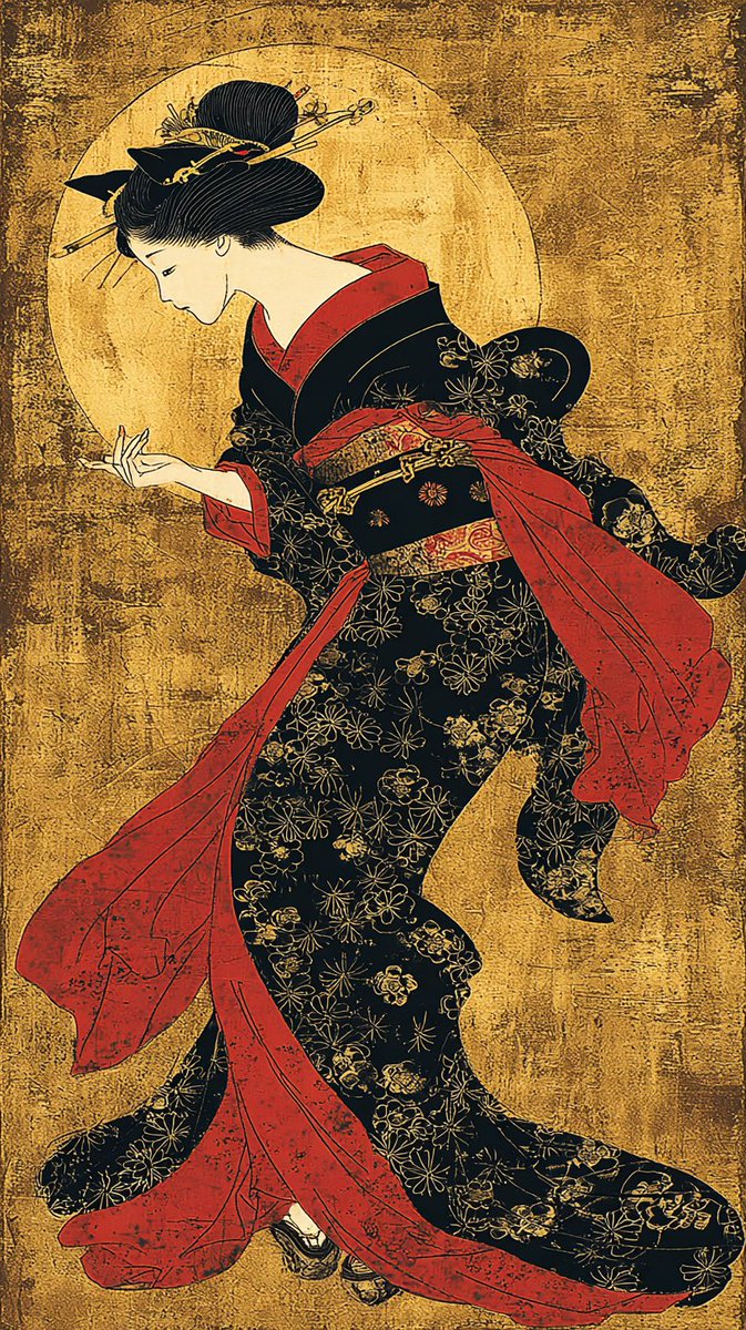 ukiyoecat's tweet photo. 黒き衣に、黄金の気配。
月夜に舞うのは、猫か、女か。

#UkiyoeArt
#JapaneseAesthetic
#Nekomata
#猫又庵 
#LuxuryArt https://t.co/5E7TnhBQ4q