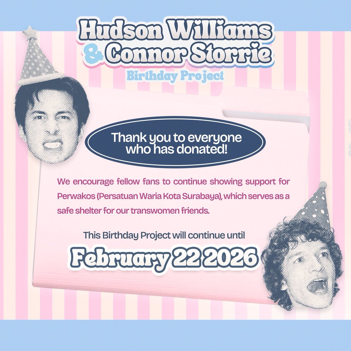 hrmenfess's tweet photo. 📢 Calling all Heated Rivalry fans!

The Hudson Williams & Connor Storrie Birthday Project continues until February 22, 2026. Join us by donating to support Perwakos! The continuation of Perwakos is crucial as a safe space for transgender women in Surabaya.

Fill out the form and donate at 👉 https://t.co/efTwAwtQCD

Donations recorded on the form will be used to support this project.

Thank you for your support, whether through donations, likes, or retweets ❤️