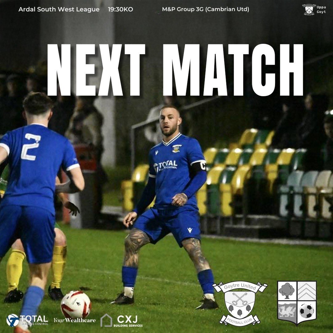 GoytreUtd's tweet photo. ⚽️ NEXT MATCH!

We’re on our travels again this week as we head up to Cambrian to take on Llwydcoed!

📅 Friday 20th February
⏰ 7:30pm KO
🏟️ M&amp;P Group 3G, CF40 2XX

📸 - Mike Greenslade

#UppaGoyt https://t.co/xt3qh5PquR
