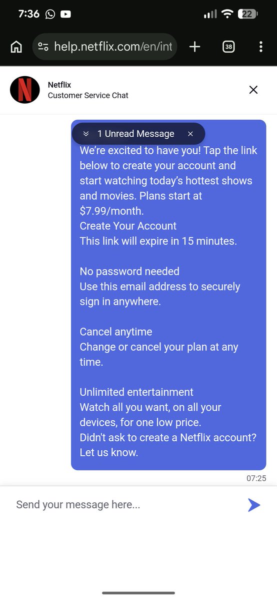 DaleFuacata's tweet photo. Dear @netflix, your support team blows when it comes to security. They rush to close the chat and are dismissive. Obviously someone this morning was trying to generate netflix accounts with my emails and sticking with the it didn't happen claim when I have a verified emails, https://t.co/2xePPFCWRQ