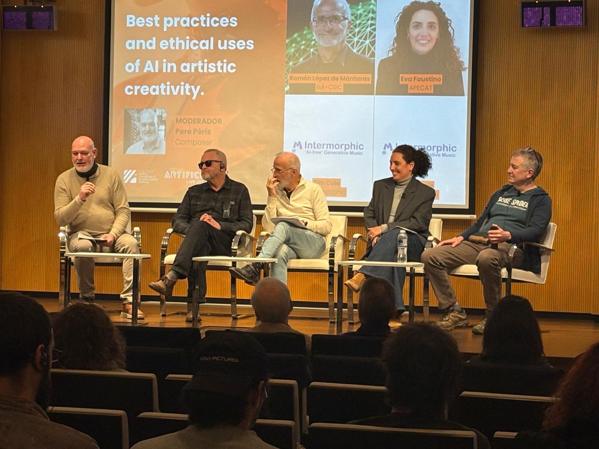 IIIACSIC's tweet photo. ▶️⚖️🤖 Taula Ètica – ARTIFICIA LIVE 2026
Bones pràctiques i usos responsables de la IA en la creativitat artística.
Amb Tim &amp; Pete Cole, Eva Faustino Ribas i Ramon Lopez de Mantaras.
Modera Pere Pèries.

📺 En directe: https://t.co/8Vgtz5ff0X https://t.co/Fouvl3wIEM