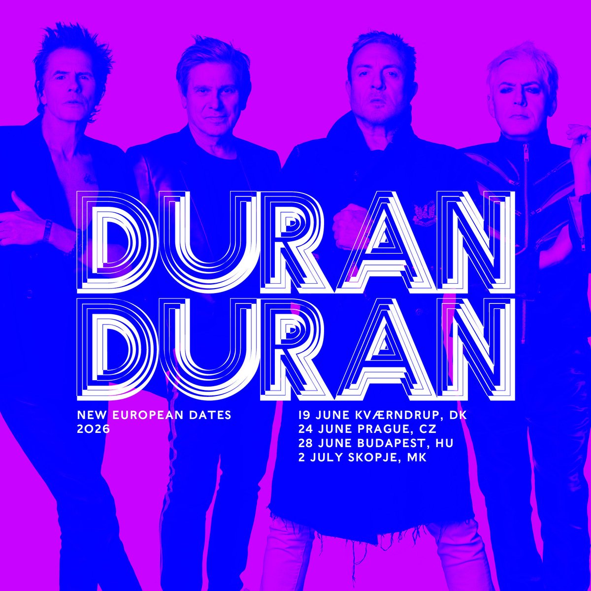 DURAN DURAN x Europe 2026

Duran Duran expand their European summer tour with new dates:

Visit duranduran.com for all the info you need 🎶

#duranliveEUROPE