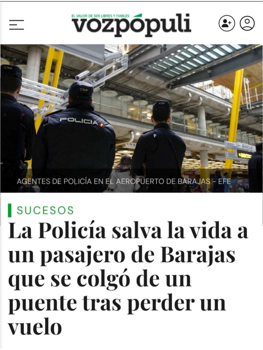 Nuestros compañeros salvaron la vida de un pasajero que se colgó de un puente tras perder un vuelo en el aeropuerto Adolfo Suárez Madrid Barajas 
La rápida intervención de los policías nacionales hizo posible la reanimación tras 20 minutos de RCP
Todo un #OrgulloSUP y ejemplo de