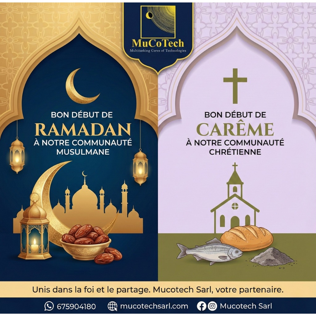 MuCoTech's tweet photo. En cette période unique où les calendriers se rejoignent, toute l'équipe de MuCoTech Sarl tient à adresser ses vœux les plus chaleureux à nos communautés.
Excellente période spirituelle à tous !
#MucotechSarl #RamadanMoubarak #Carême2026 #VivreEnsemble #Spiritualité #Tradition https://t.co/DnxfS9t3Ll