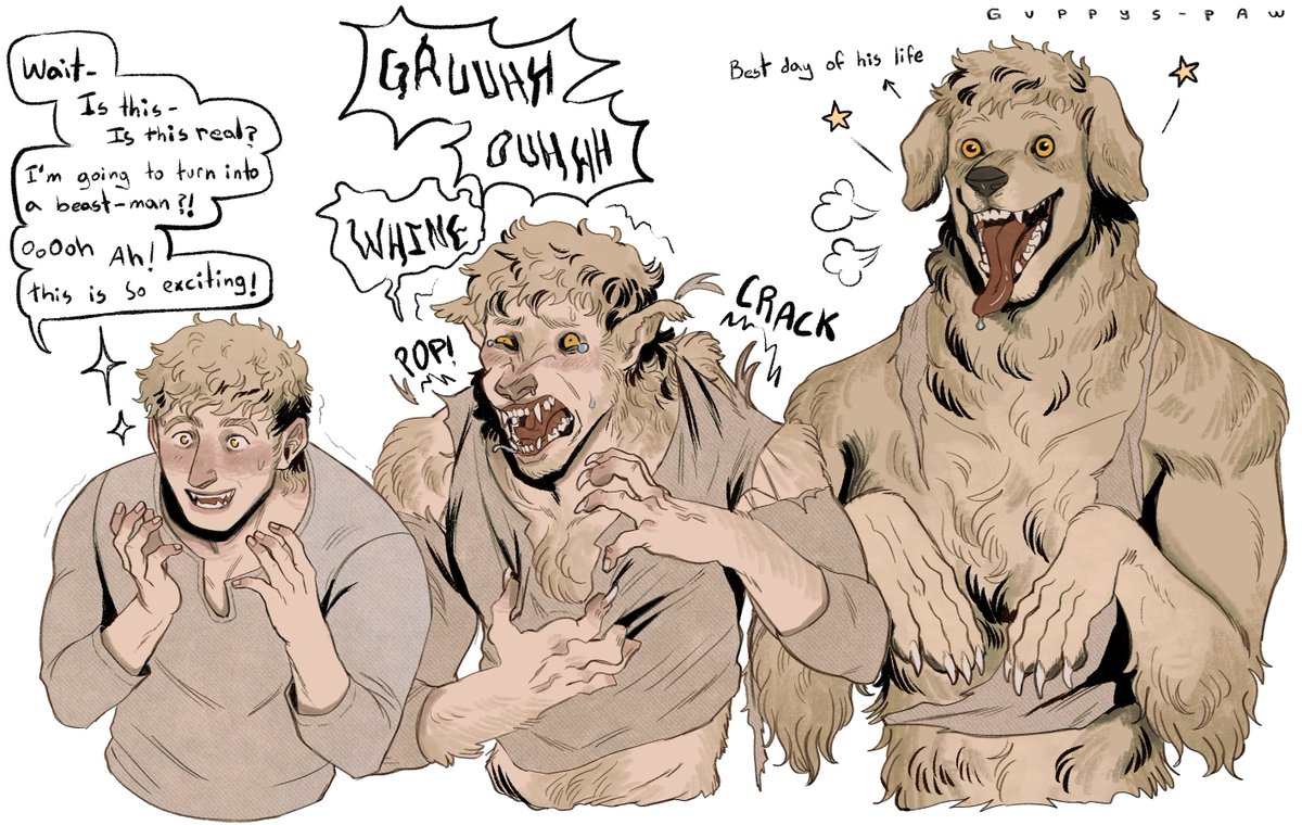 Laios is probably the most appropiated character to turn into a werewolf (or weredog). He would absolutly love to turn into anything.
He alredy had the dog in him, I just helped to take it out 
#WerewolfWednesday #LaiosTouden