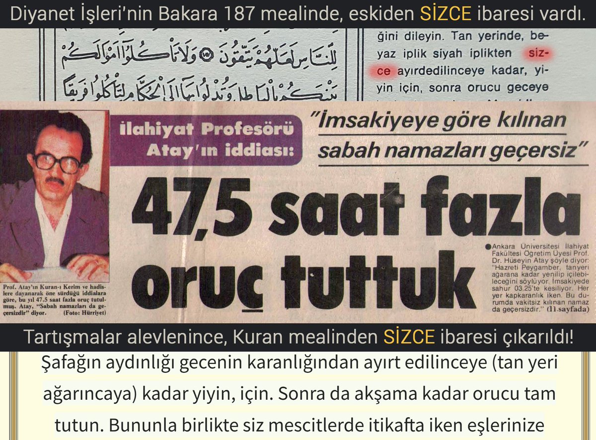 Diyanet İşleri, bir ayetin çevirisinden bir kelimeyi çıkartıyor ama buna bile tepki gösterilmiyor.

“Gürkan emin misin? Olsa bile bu bir basım hatası filan olmalı,” denilebilir ama mesele o kadar basit değil.

Bakara 187, oruçla ilgili hükümleri açıklar ve bunlardan biri de oruç