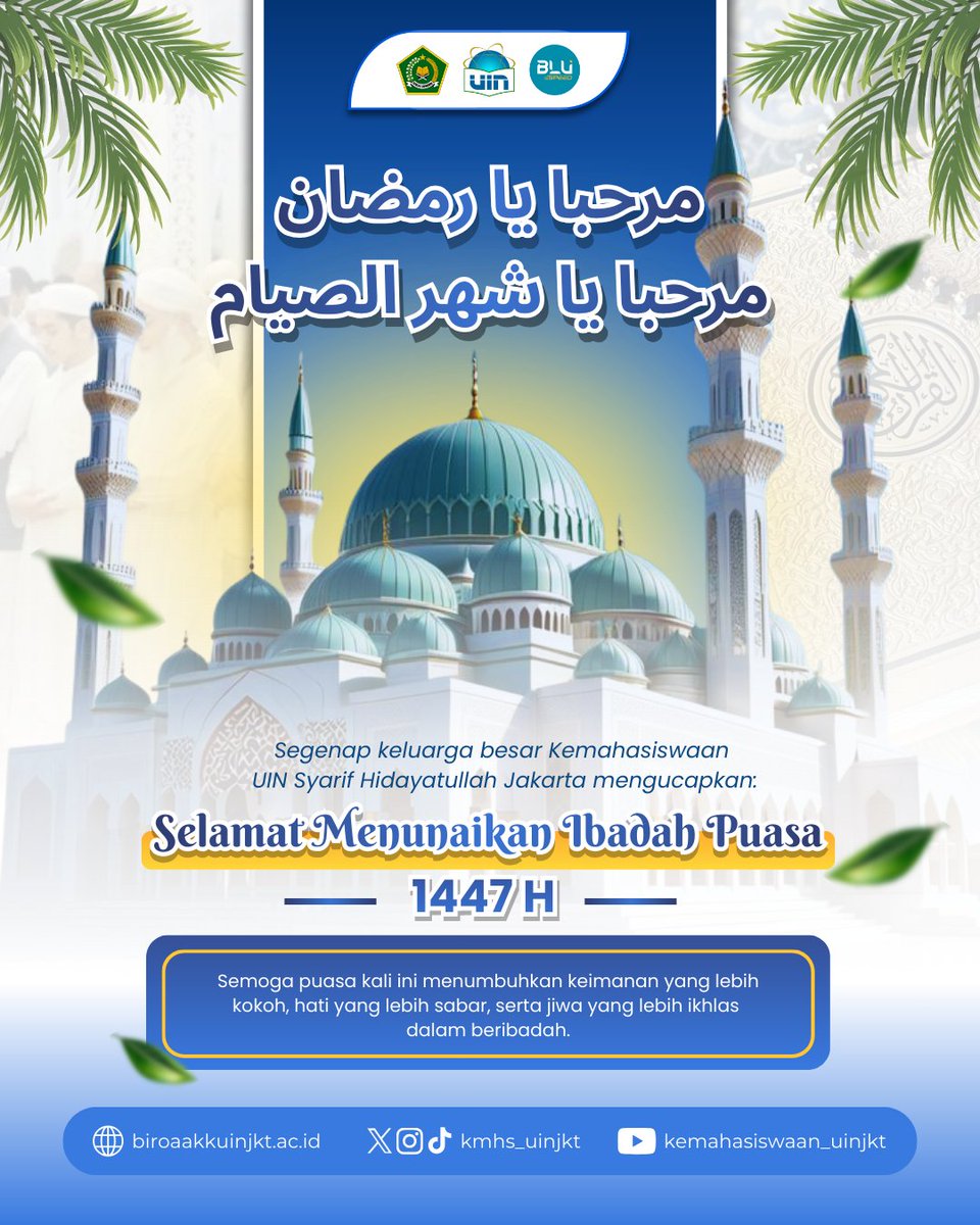 Halo Sobat Kemasis 🙌

Marhaban ya Ramadhan, Marhaban ya Syahra Shiyam.

Segenap keluarga besar Kemahasiswaan UIN Jakarta mengucapkan selamat menunaikan ibadah puasa 1447 H.

Semoga Ramadhan tahun ini menjadikan setiap ibadah kita lebih bermakna.

#Ramadhan1447H
#UINJakarta