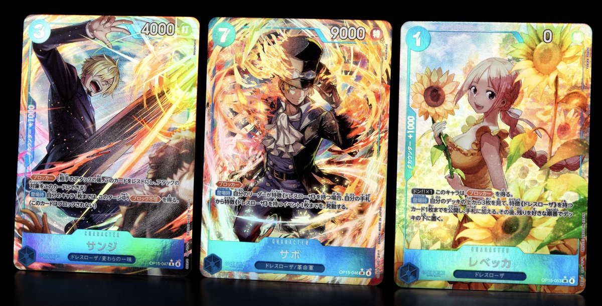 Official in person photo of Alternate Art Sanji, Sabo, and Rebecca
